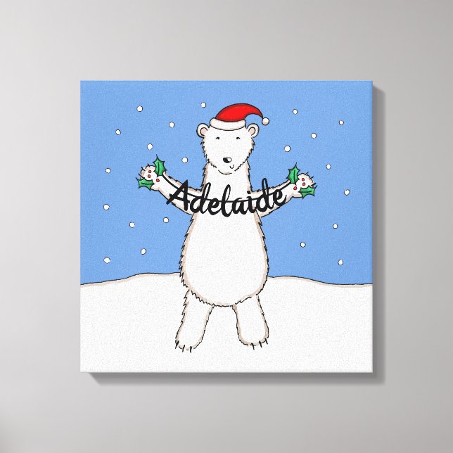 Impressão Em Tela Presente de Urso Polar de Natal Bonito Personaliza (Frente)