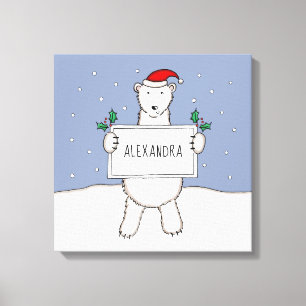 Impressão Em Tela Presente de Urso Polar de Natal Bonito Personaliza