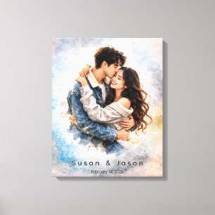 Impressão Em Tela Presente Personalizado de Foto de Casal em Aquarel