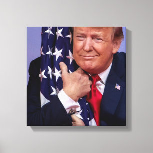 Impressão Em Tela Presidente Trump Hugging Bandeira Americana