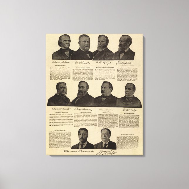 Impressão Em Tela Presidentes EUA, autógrafos, biografias (Frente)