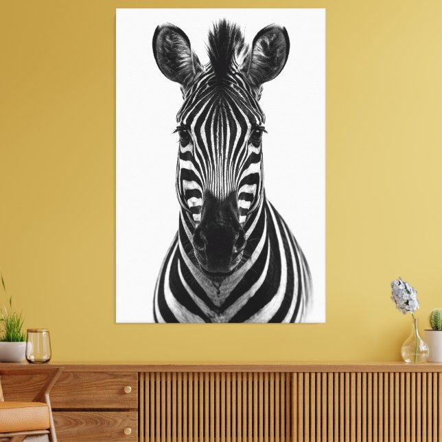 Impressão em Tela Preta e Branca de Zebra Ousada (Insitu(Sala de estar))