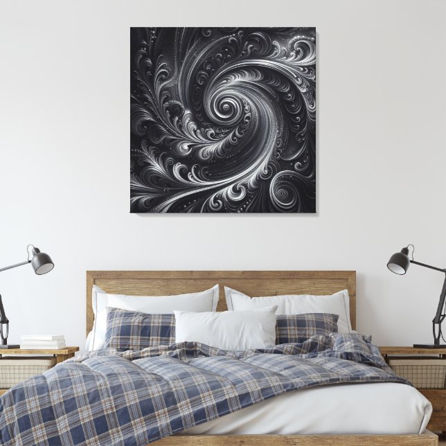 Impressão Em Tela Preto Branco Cinza Abstrato Moderno Simples Redemo (Insitu(Quarto))