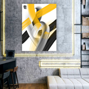 Impressão Em Tela Preto Branco Cinza Dourado Abstrato