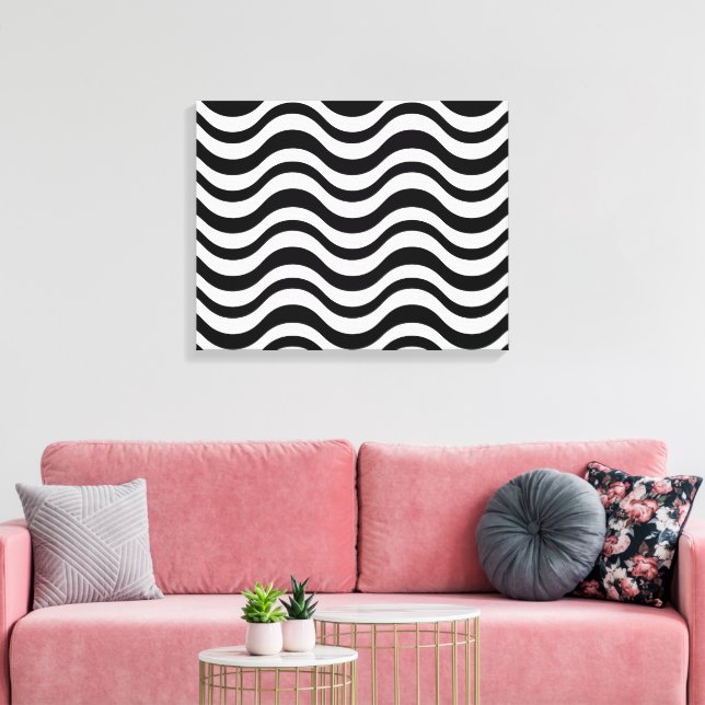 Impressão Em Tela Preto e Branco Ousado Abstrato Ondulado (Insitu(Sala de estar))