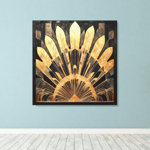 Impressão Em Tela Preto e Dourado Multitom Arte Deco para Casa ou Es