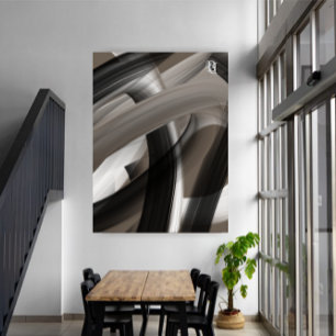 Impressão Em Tela Preto Marrom Bege Abstrato