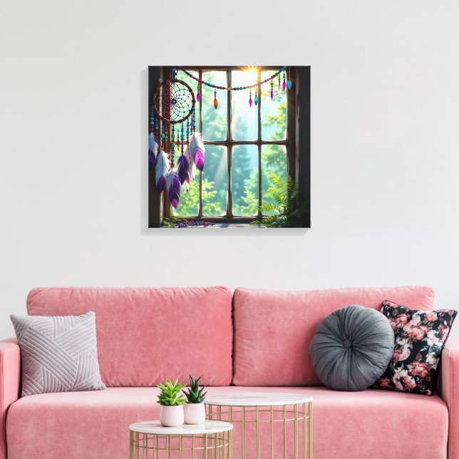 Impressão Em Tela Pretty Boho Purple Dreamcatcher in Window   (Insitu(Sala de estar))