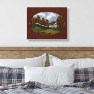 Impressão Em Tela Prim Saltbox House Colinas e Árvores Bonitas