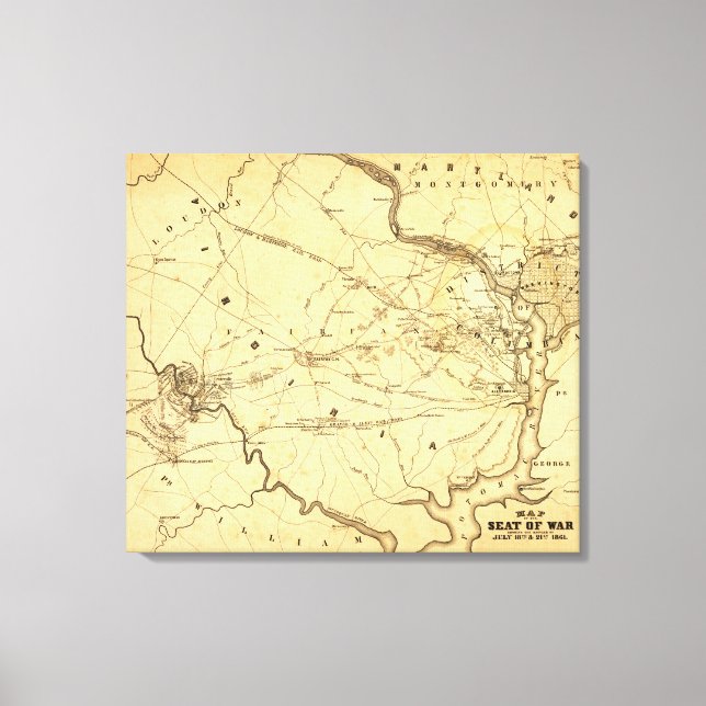 Impressão Em Tela Primeira Batalha de Bull Run - Guerra Civil Panorâ (Frente)