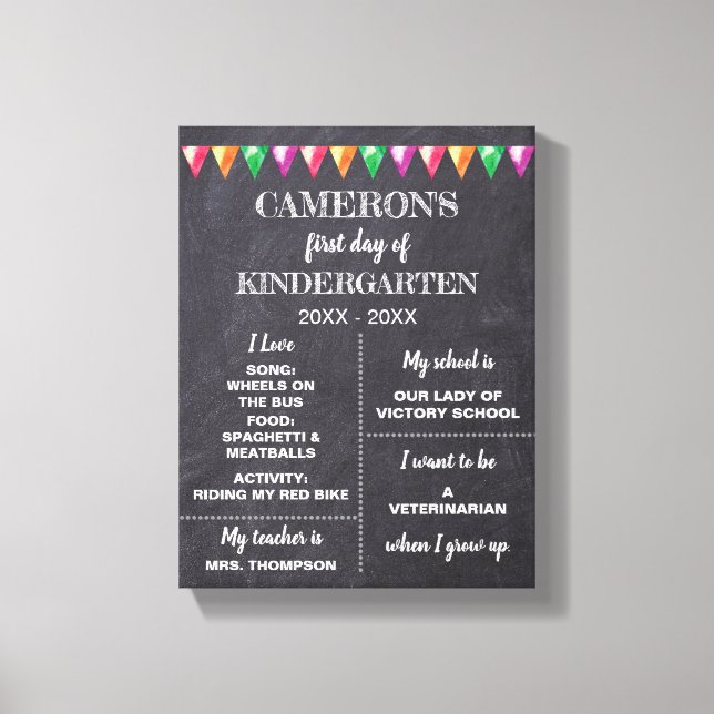 Impressão Em Tela Primeiro dia do jardim de infância Chalkboard sobr (Frente)