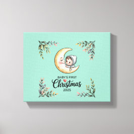 Impressão Em Tela Primeiro Natal do Bebê 2025 Lua Vintage & Bebê