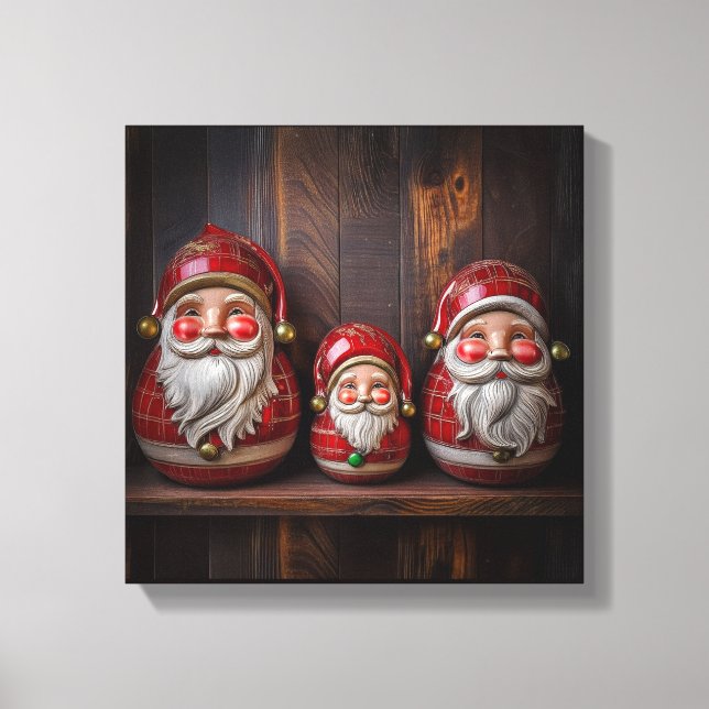 Impressão Em Tela Primitive Folk Art Santa Claus Rustic Christmas Ca (Frente)