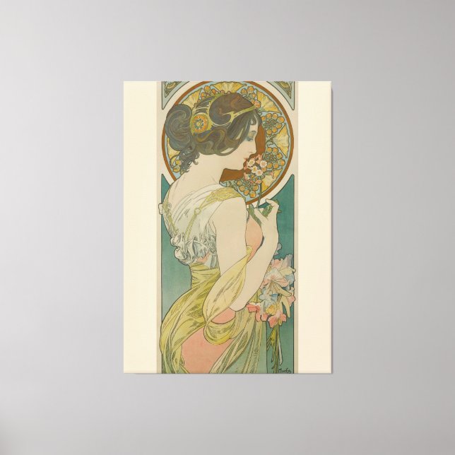 Impressão Em Tela Primrose por Alphonse Mucha (1899) (Frente)