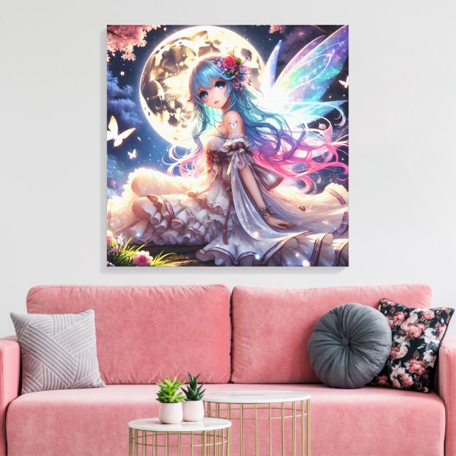 Impressão Em Tela Princesa de Fada de Lua de Anime, em Jardim (Insitu(Sala de estar))