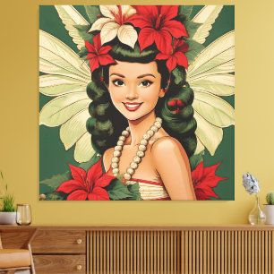 Impressão Em Tela Princesa do Natal Tropical Retro dos Anos 50