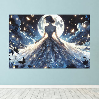 Impressão Em Tela Princesa Fada ao Luar Vestido Celestial