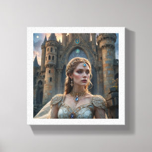 Impressão Em Tela Princesa Fantástica com Colar Azul de Gem no Caste