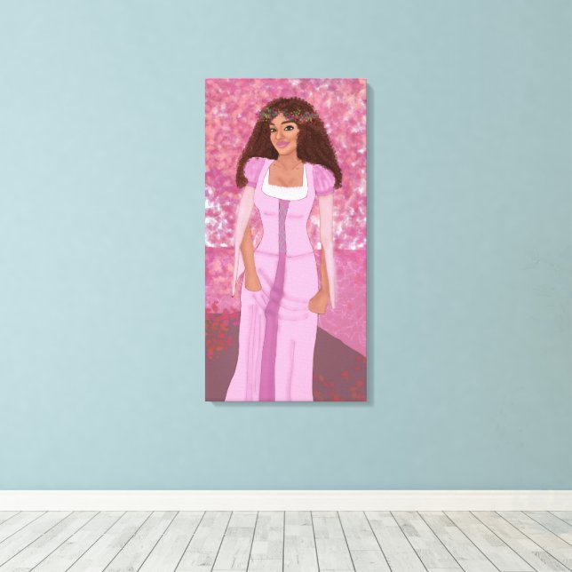 Impressão Em Tela Princesa na Floresta Rosa | Fairytale | Whimsical (Insitu(piso de madeira))