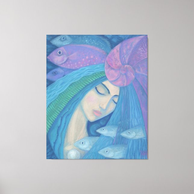 Impressão Em Tela Princesa Sereia, Fantasia Submarina, Azul Rosa (Frente)