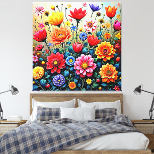 Impressão Em Tela Projeto de Jardim de Flores Abstratas Alegres