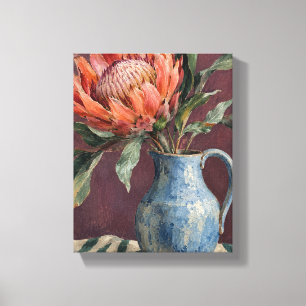 Impressão Em Tela Protea de Caqui num Jarro Azul Fresco