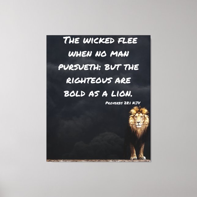 Impressão Em Tela Proverbs 28:1 Bíblia Verse Lion Wall Art (Frente)