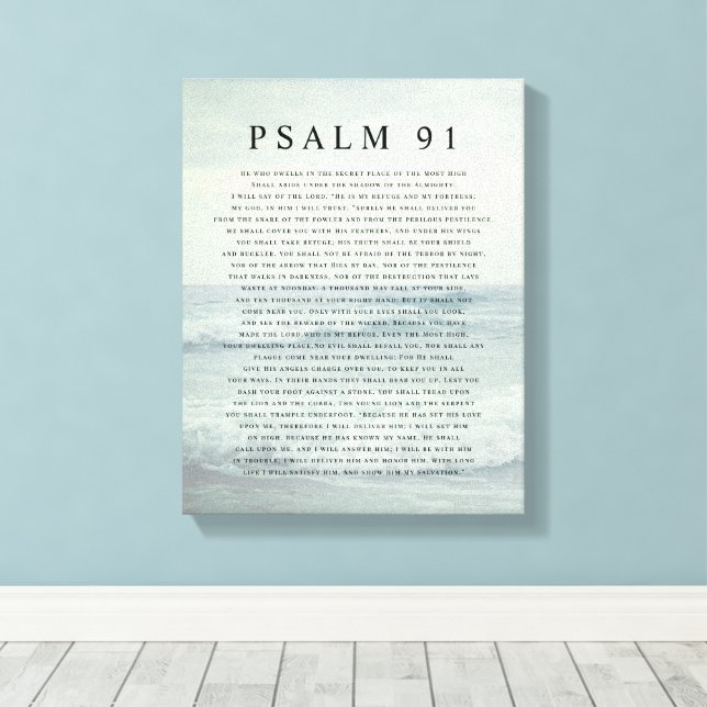 Impressão Em Tela Psalm 91 Scripture Soft Aqua Blue Calm Beach (Insitu(piso de madeira))