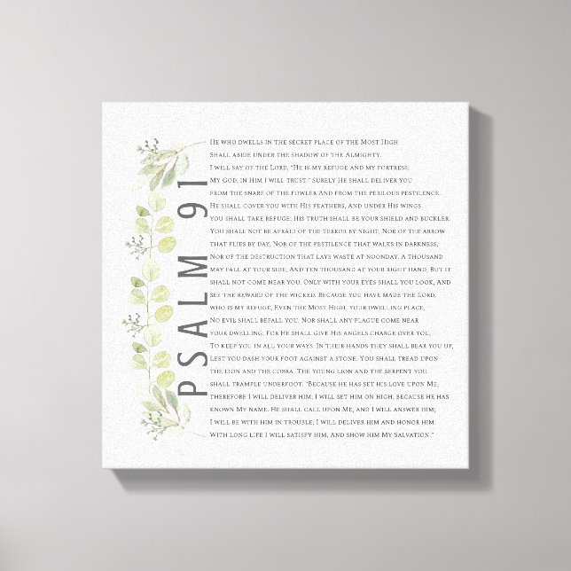 Impressão Em Tela Psalm 91 Watercolor Greenery Scripture Art (Frente)