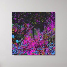 Impressão Em Tela Psicodélico, Rosa Quente e Jardim Negro