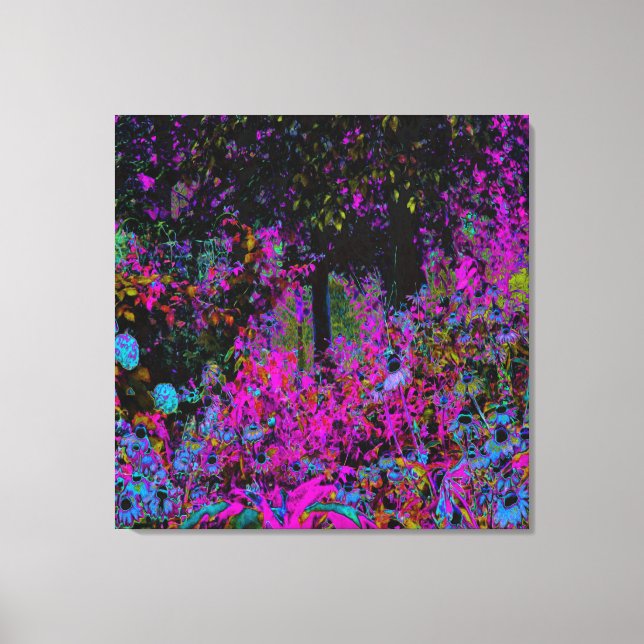 Impressão Em Tela Psicodélico, Rosa Quente e Jardim Negro (Frente)