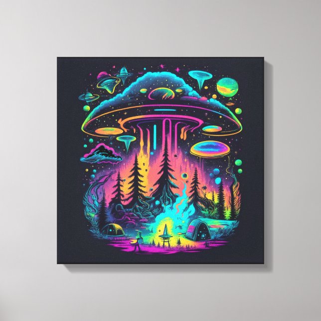 Impressão Em Tela Psychedelic UFO Fantasy Art (Frente)