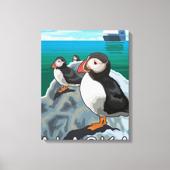 Impressão Em Tela Puffins observando navio cruzeiro (Frente)