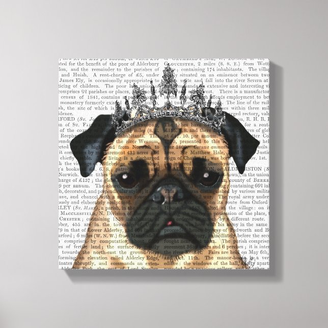 Impressão Em Tela Pug Com Tiara (Frente)