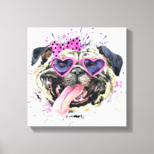 Impressão Em Tela Pug De Aquarela Cor-De-Rosa-Cor-De-Cobra