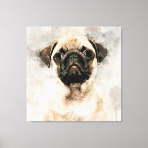 Impressão Em Tela Pug Dog Watercolor Retrato 01