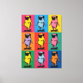 Impressão Em Tela Pugs Engraçados em Skateboards Grade de Arte Pop