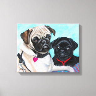 Impressão Em Tela Pugs Pretos e Desfocados