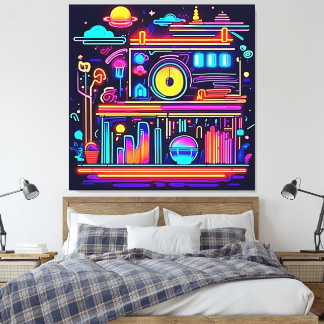 Impressão Em Tela Pulso de Cidade Elétrica (Insitu(Quarto))