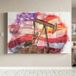 Impressão Em Tela Pumpjack silhueta pastel desenho americano Bandeir
