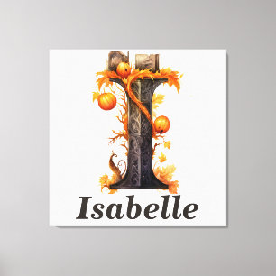 Impressão Em Tela Pumpkin Halloween - Letra I Monograma Floral