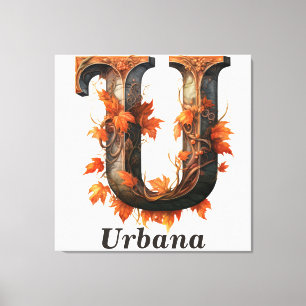 Impressão Em Tela Pumpkin Halloween - Letra U Monograma Floral