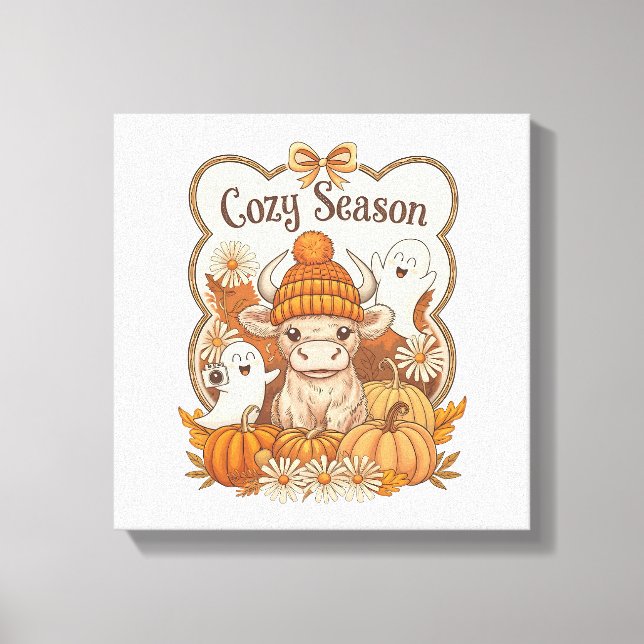 Impressão Em Tela Pumpkin-highland Cow Ghost Halloween (Frente)