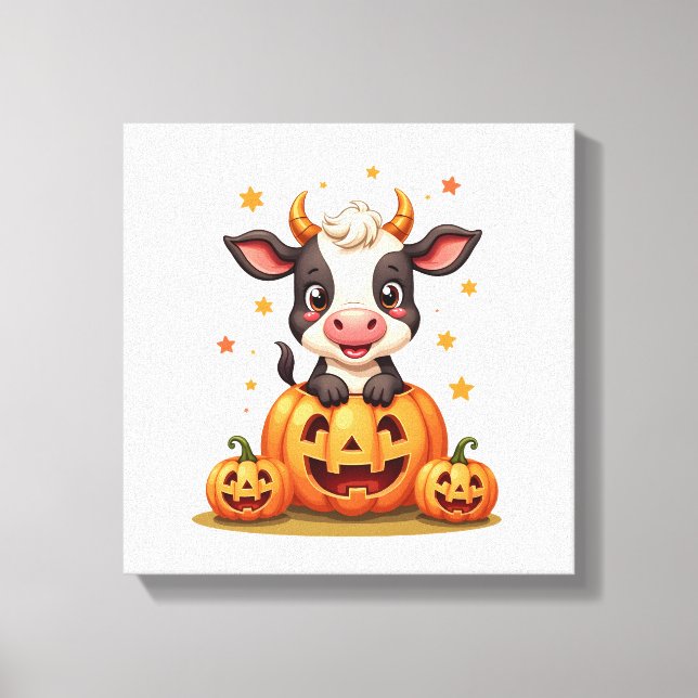 Impressão Em Tela Pumpkin Patch Cow (Frente)