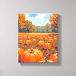 Impressão Em Tela Pumpkin Patch Fall Watercolor Painting