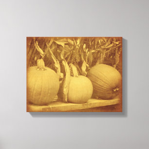 Impressão Em Tela Pumpkins Cornstalks Fall Vintage