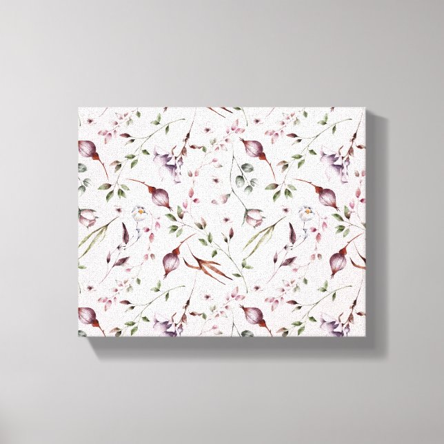 Impressão Em Tela Púrpura Lilac Deixa Aquarela Padrão Floral (Frente)