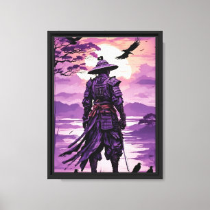 Impressão Em Tela Púrpura Samurai Sunset - Epic Japan Warrior
