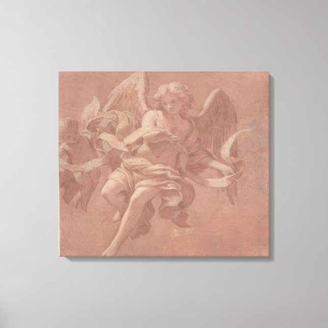 Impressão Em Tela Putto e Angel segurando um banderole (Frente)