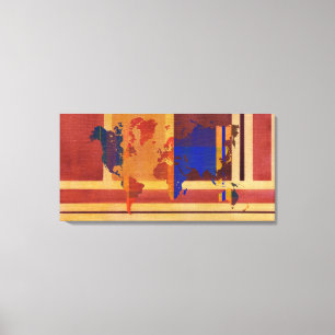 Impressão Em Tela Quadrado com Mapa do Mundo de Linhas